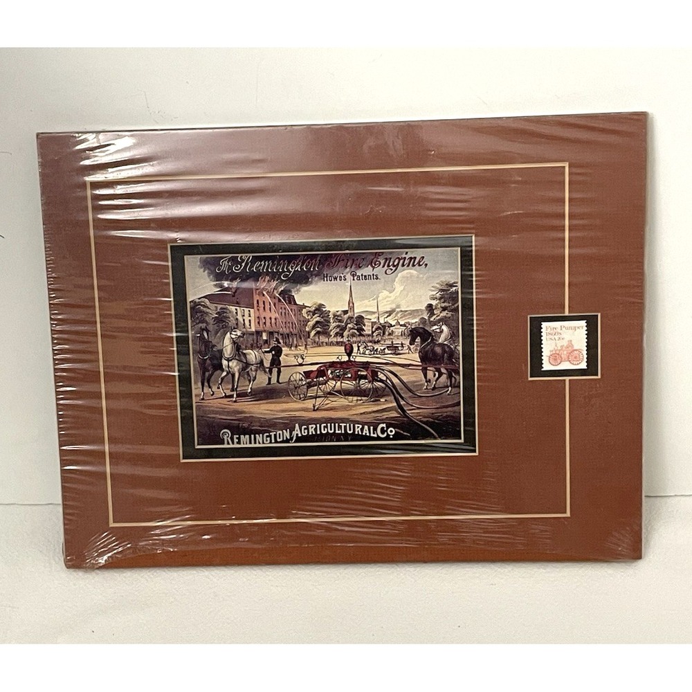 Remington Agricultural Company Fire Engine Print & 1860s Fire Pumper Stamp